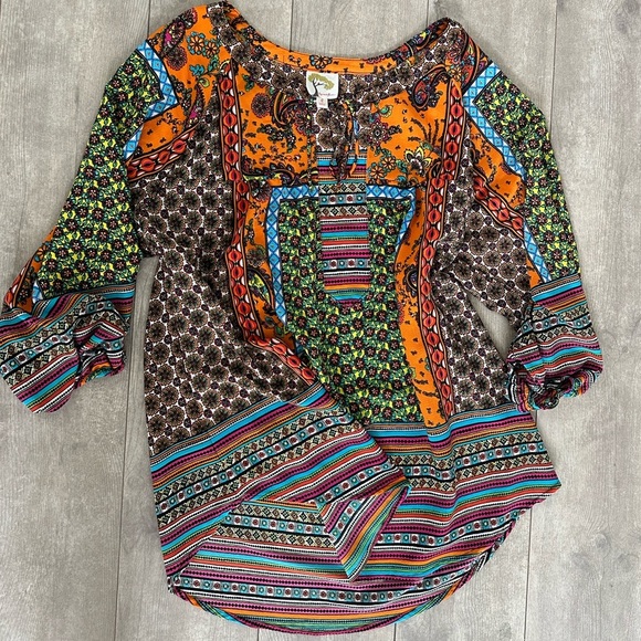 Fig and Flower Anthropologie Mixed Media Tunic Blouse women’s large - Picture 12 of 16